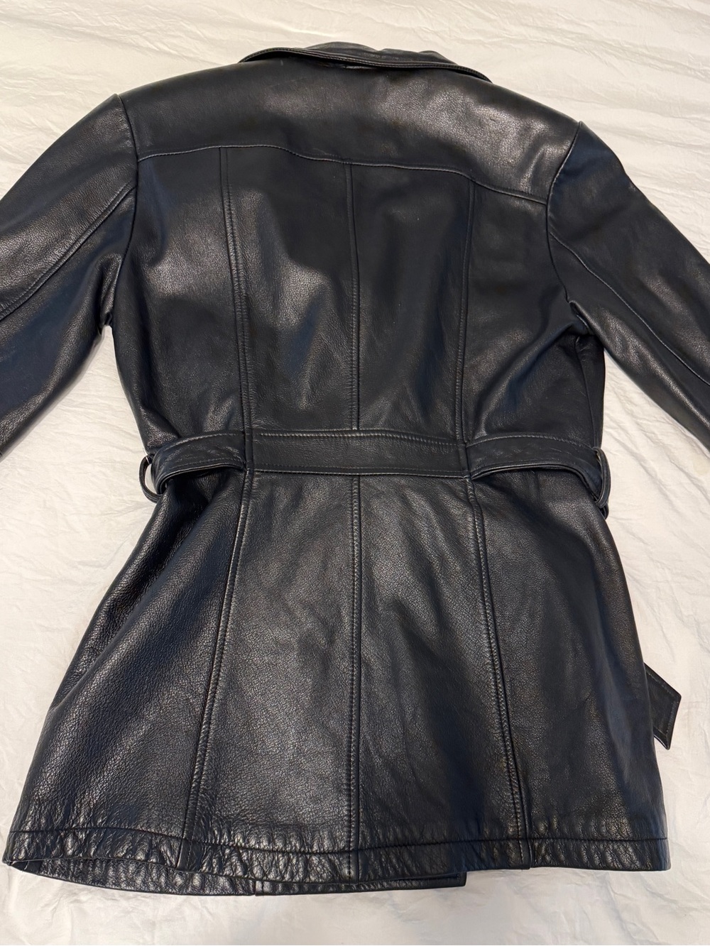 Vintage Jacqueline Ferrar Black Leather Jacket Belted Trench Coat Y2K 90s - Picture 8 of 16